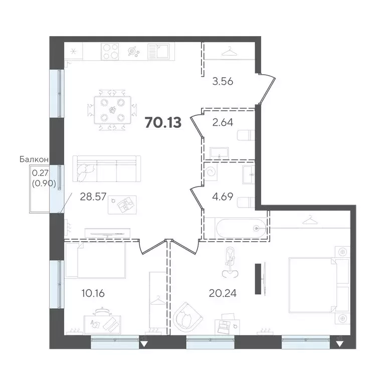 2-комнатная квартира: Казань, Вахитовский район (69.8 м) - Фото 1