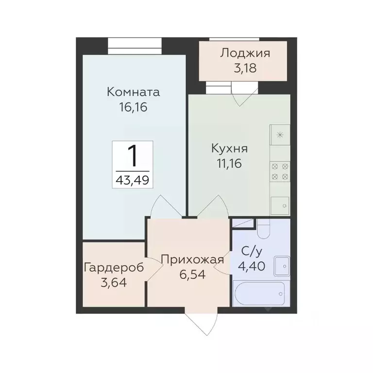 1-к кв. Воронежская область, Воронеж ул. Матросова, 60 (43.49 м) - Фото 1