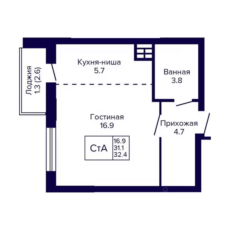 Студия Новосибирская область, Новосибирск ул. Бородина, 54 (32.1 м) - Фото 0