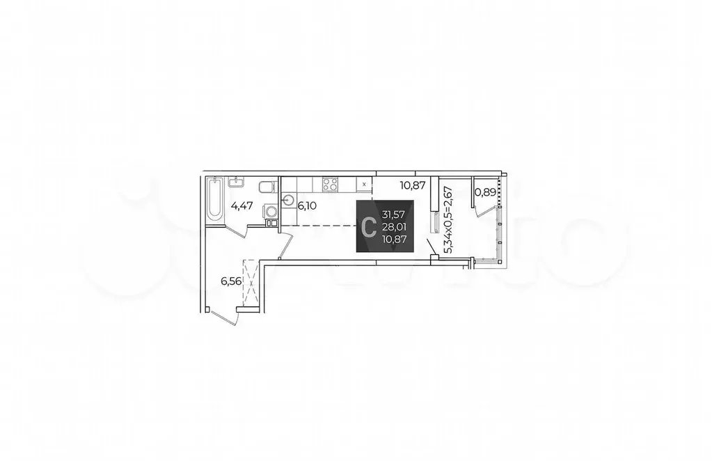 Квартира-студия, 31,6 м, 6/21 эт. - Фото 1