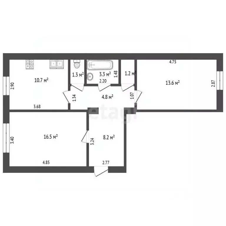 2-к кв. Самарская область, Самара пос. Южный, 18 (59.6 м) - Фото 2