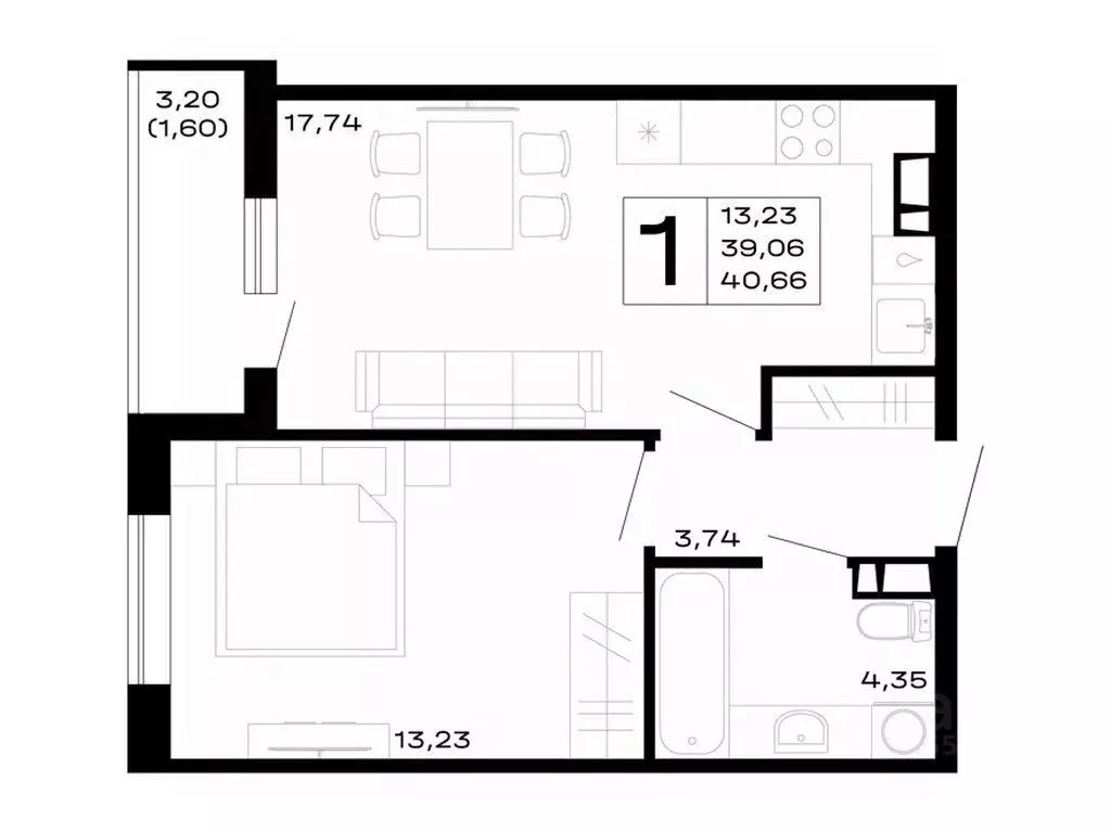 1-к кв. Адыгея, Майкоп Горные Высоты жилой комплекс (40.66 м) - Фото 1