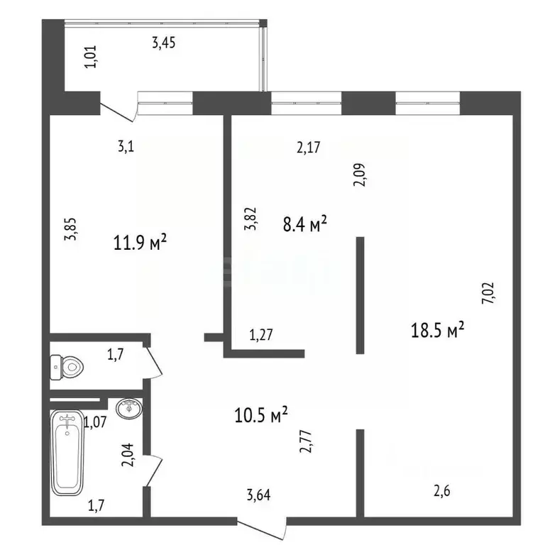 2-к кв. Иркутская область, Иркутск Космический проезд, 1/2 (57.6 м) - Фото 2