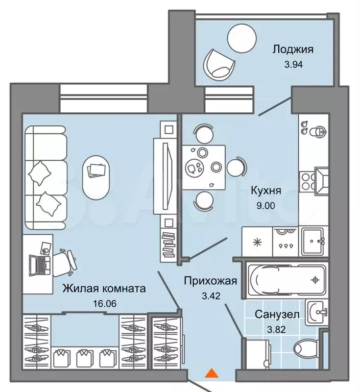 1-к. квартира, 34 м, 4/4 эт. - Фото 0