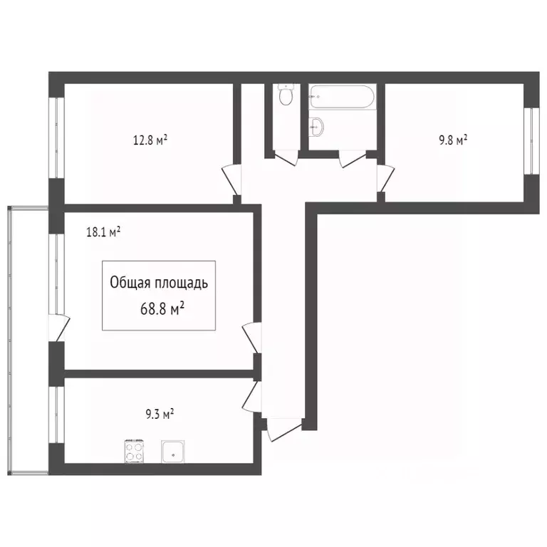 1-к кв. Томская область, Томск ул. Сергея Лазо, 25 (67.0 м) - Фото 2