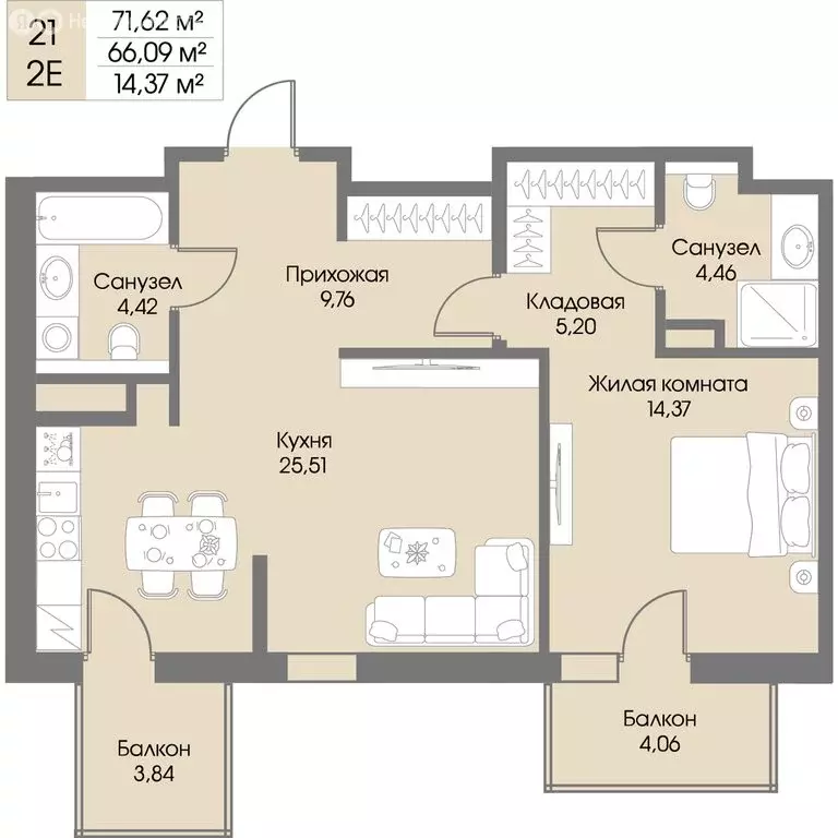 Квартира-студия: городской посёлок Рощино, ЖК Резиденция Рощино (66.09 ... - Фото 1