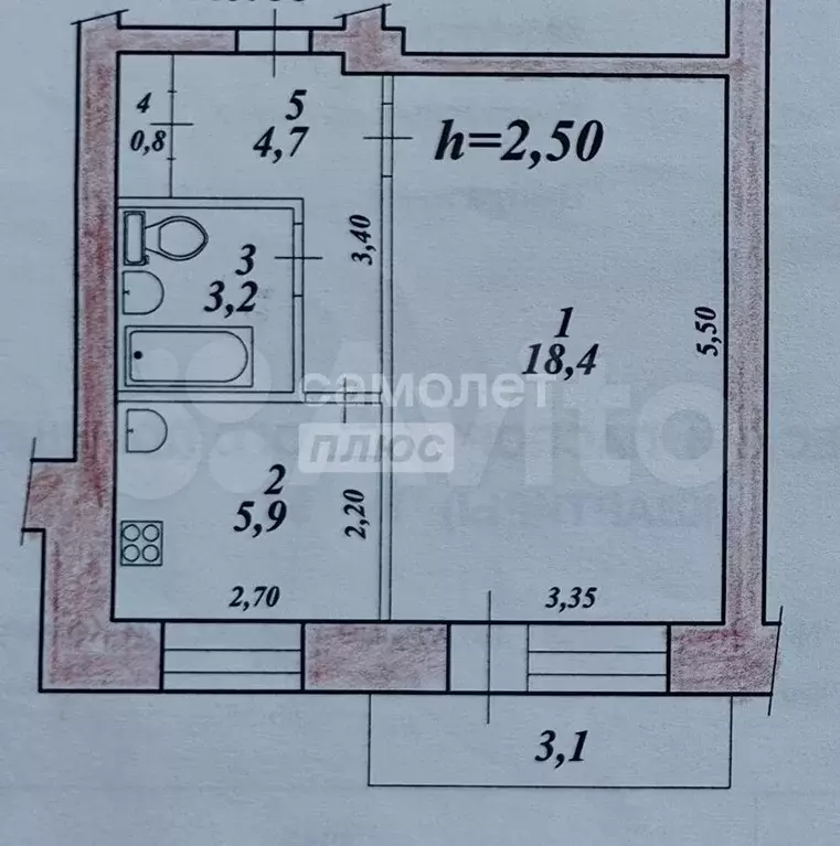 1-к. квартира, 33 м, 4/5 эт. - Фото 0