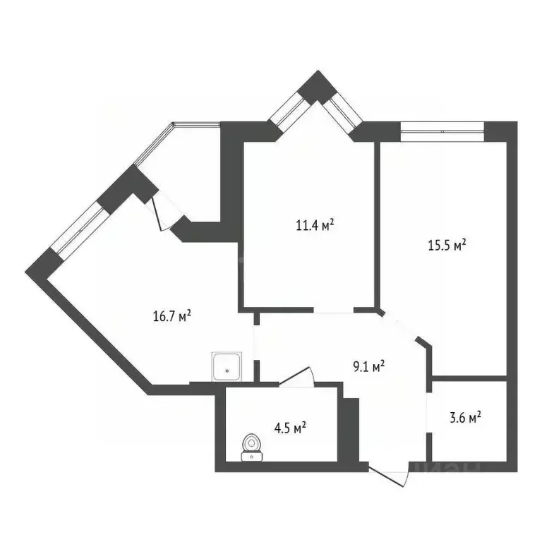 2-к кв. Красноярский край, Красноярск Октябрьская ул., 10 (62.2 м) - Фото 1