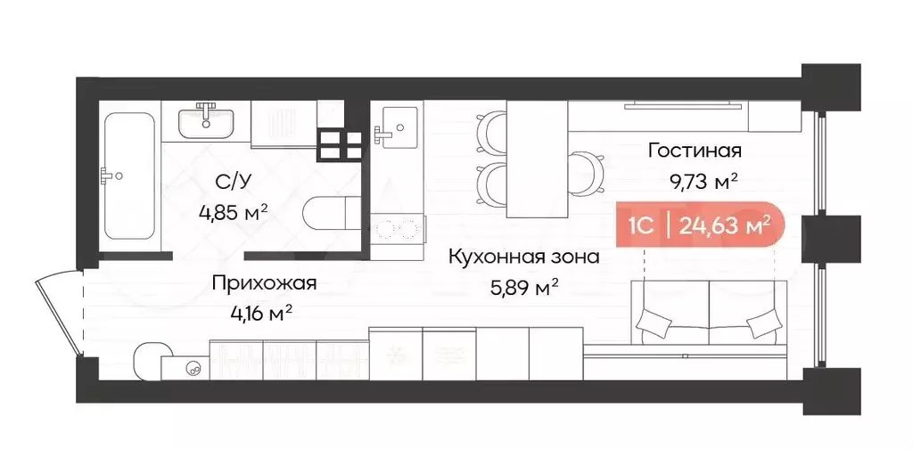 Квартира-студия, 24,6 м, 3/20 эт. - Фото 0