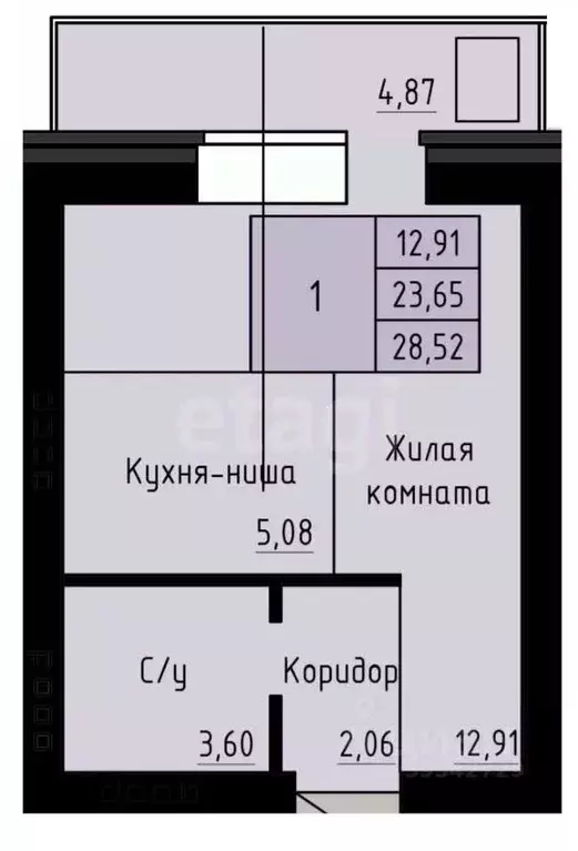 Студия Архангельская область, Архангельск Рейдовая ул., 21к1 (28.52 м) - Фото 2