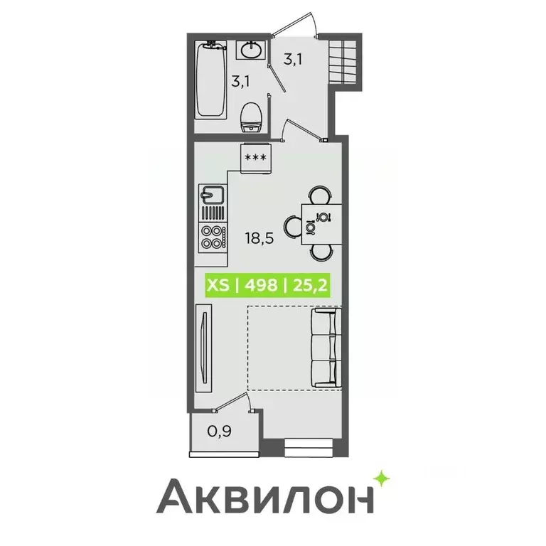 Студия Санкт-Петербург Планерная ул., 87к1 (25.2 м) - Фото 1