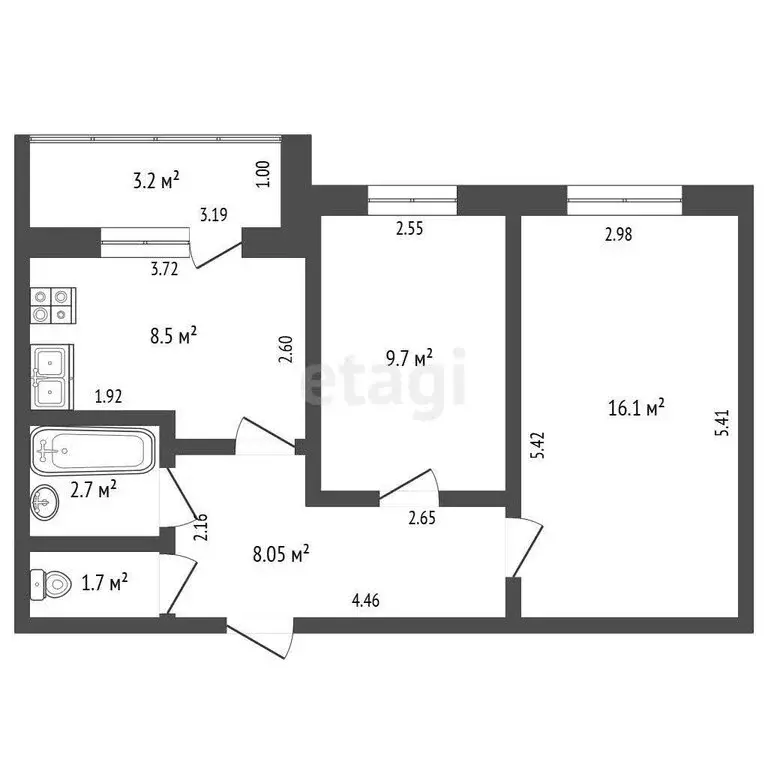 2-комнатная квартира: село Мариинский, Хвойная улица, 18 (49.95 м) - Фото 0