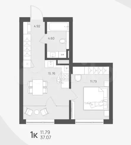 1-к. квартира, 37,1 м, 2/4 эт. - Фото 1