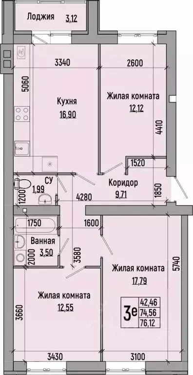 3-к кв. Волгоградская область, Волгоград Долина-2 жилрайон,  (76.12 м) - Фото 0