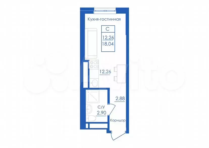 Квартира-студия, 18м, 1/25эт. - Фото 0