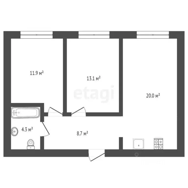 2-к кв. Тюменская область, Тюмень Новгородская ул., 20 (58.0 м) - Фото 1