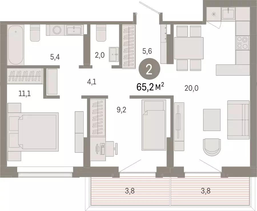 2-комнатная квартира: Омск, Кировский округ (65.17 м) - Фото 1