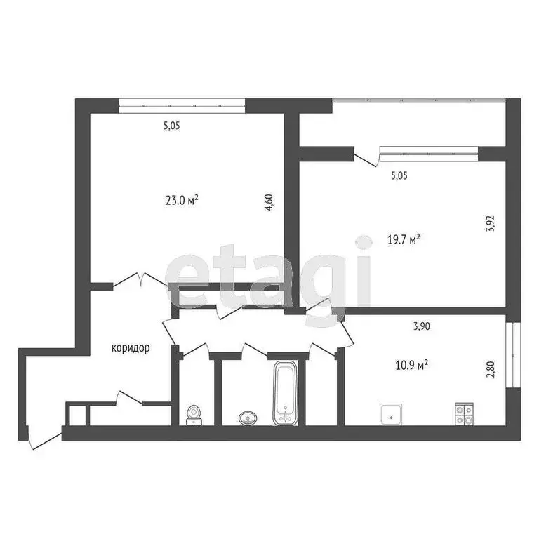 2-комнатная квартира: Тюмень, Профсоюзная улица, 68 (77.1 м) - Фото 1