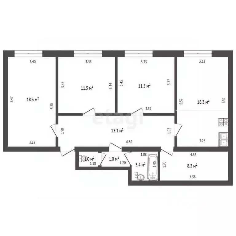 3-к кв. Башкортостан, Стерлитамак ул. Карла Маркса, 149 (86.4 м) - Фото 2