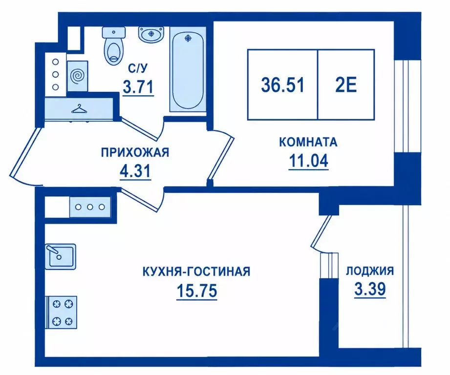 1-к кв. Санкт-Петербург ул. Лидии Зверевой, 6 (34.81 м) - Фото 2