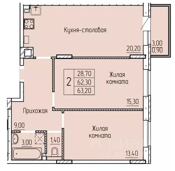 2-к кв. Ростовская область, Батайск ул. Макаровского, 4к2 (63.6 м) - Фото 0