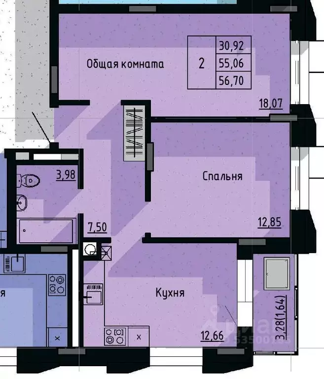 2-к кв. Саха (Якутия), Якутск пос. Геологов,  (56.7 м) - Фото 0