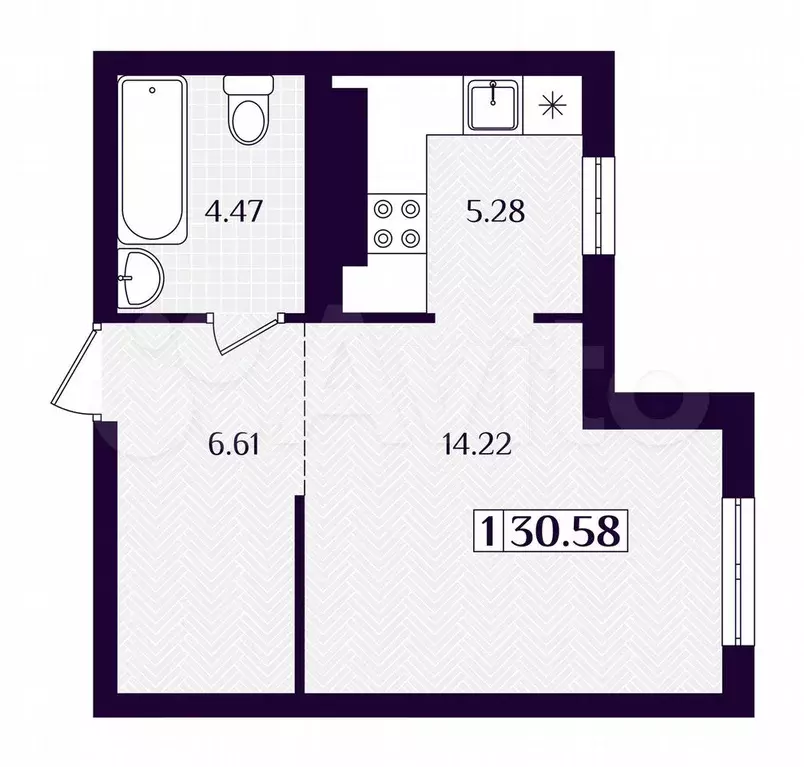 1-к. квартира, 30,6 м, 1/1 эт. - Фото 1