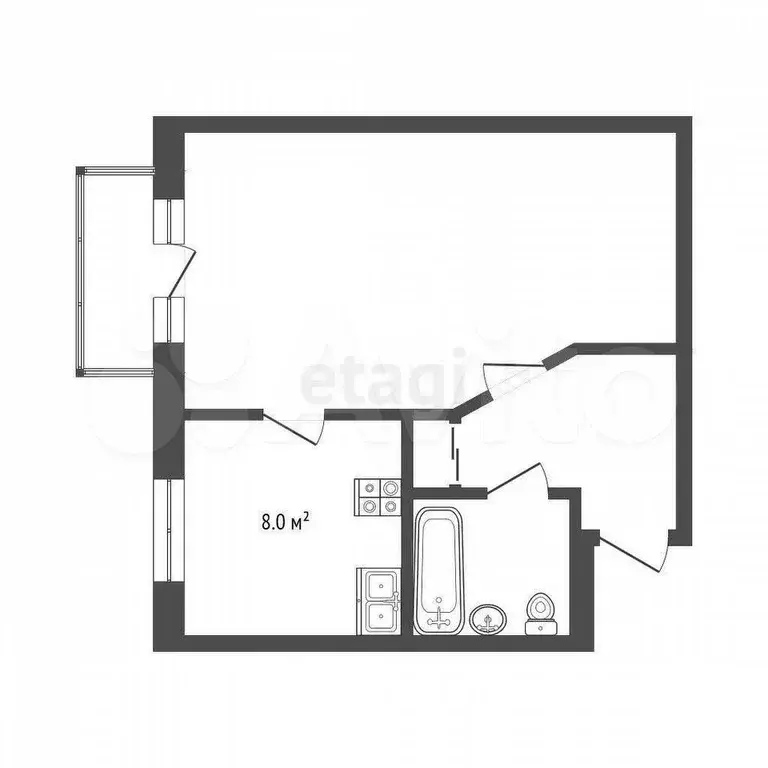 1-к. квартира, 27,4 м, 4/5 эт. - Фото 1