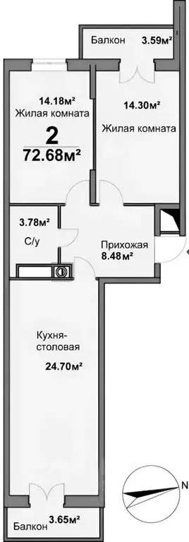 2-к кв. Калужская область, Калуга Высокая ул., 2А (73.0 м) - Фото 2