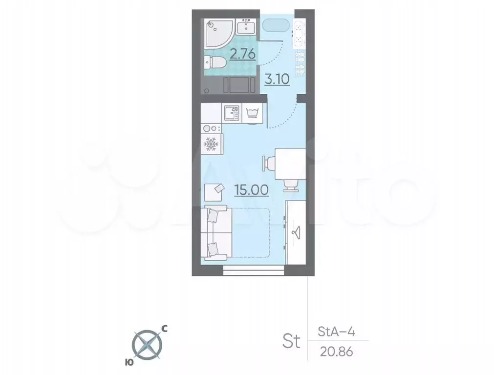 Квартира-студия, 20,9 м, 20/21 эт. - Фото 0