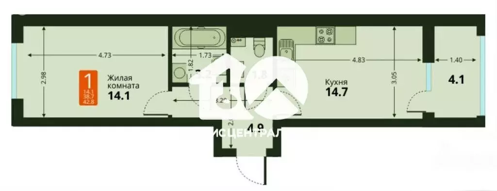 1-комнатная квартира: Новосибирск, Тайгинская улица, 39 (38.2 м) - Фото 0