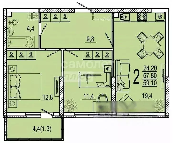 3-к кв. Краснодарский край, Новороссийск ул. Куникова, 47Ак2 (60.0 м) - Фото 1