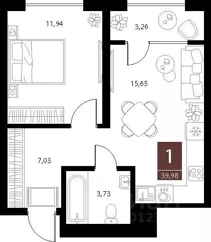 1-к кв. Рязанская область, Рязань ул. Бирюзова, 20с1 (39.98 м) - Фото 1
