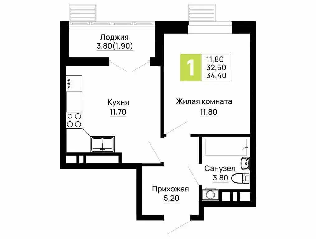 1-комнатная квартира: Тахтамукайский район, посёлок городского типа ... - Фото 1