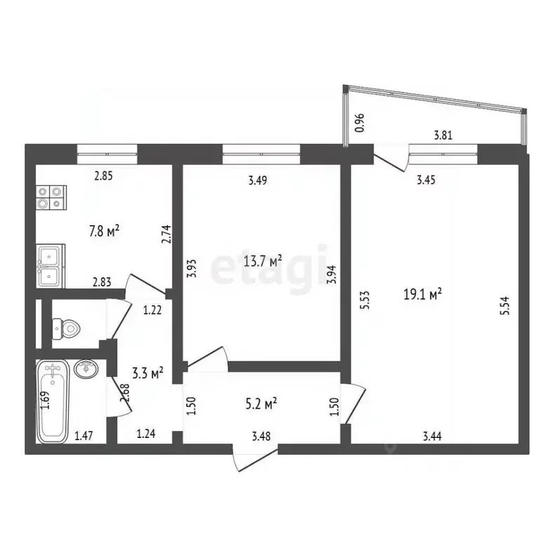 2-к кв. Тамбовская область, Тамбов ул. Чичерина, 34 (52.5 м) - Фото 1