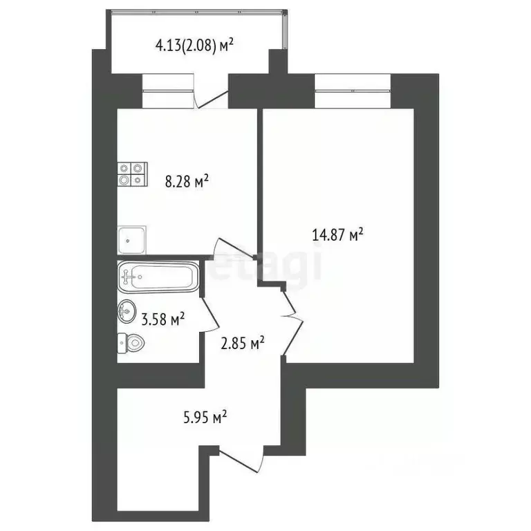 1-к кв. Томская область, Томск Киевская ул., 1 (37.6 м) - Фото 2