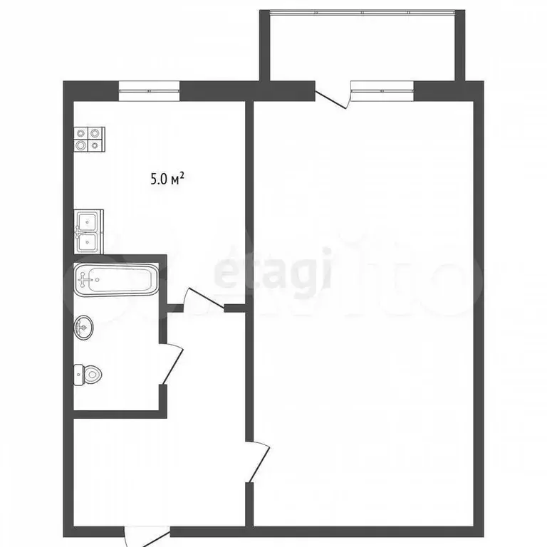 1-к. квартира, 29,7 м, 2/5 эт. - Фото 0