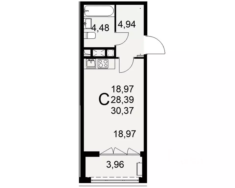 1-к кв. Тульская область, Тула ул. Федора Смирнова, 2к1 (30.37 м) - Фото 0