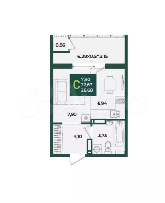 Квартира-студия, 26 м, 13/21 эт. - Фото 1