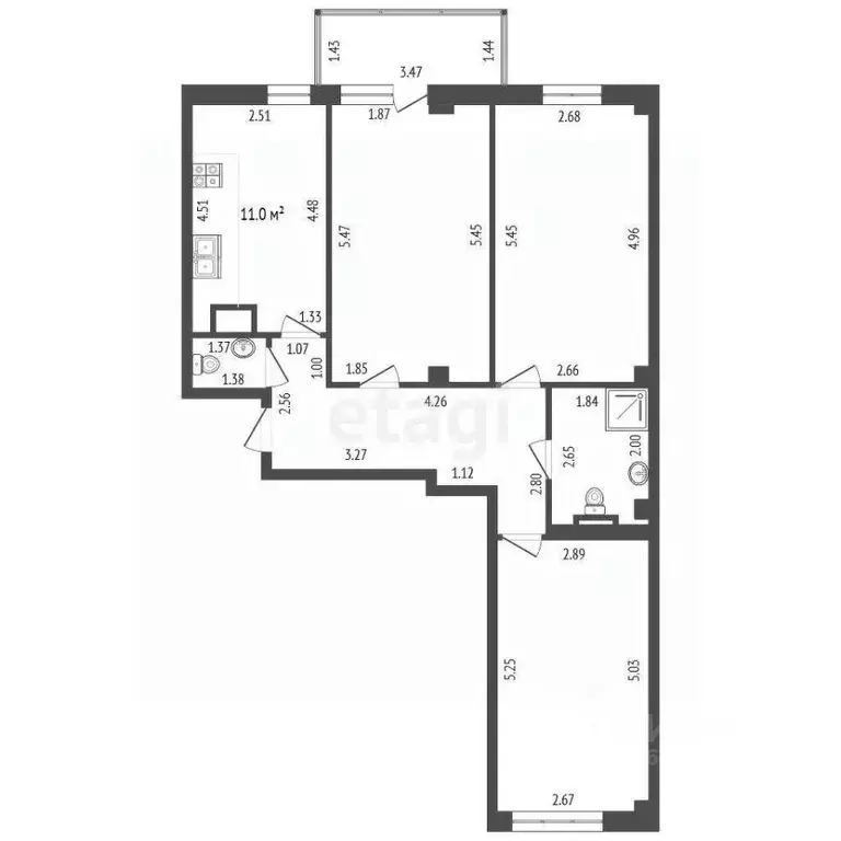 3-к кв. Севастополь ул. Николая Музыки, 25 (75.0 м) - Фото 2