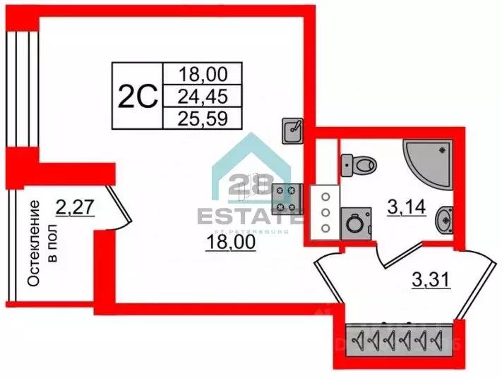 Студия Санкт-Петербург 1-й Предпортовый проезд, 11 (24.5 м) - Фото 1