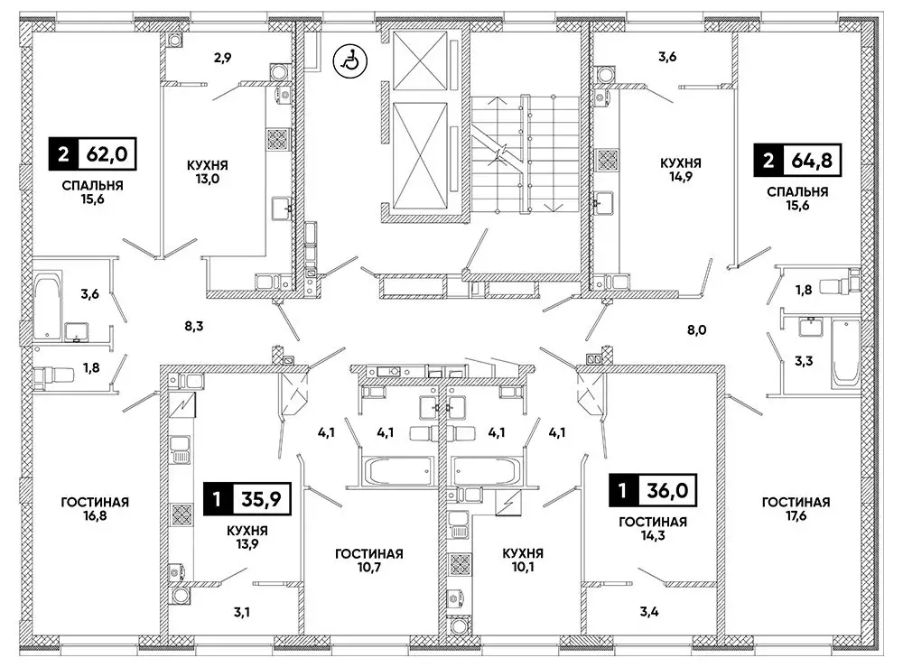 2-к кв. Ставропольский край, Ставрополь ул. Андрея Голуба, 12к8 (64.8 ... - Фото 2