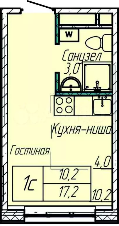 1-к. квартира, 17,2 м, 6/11 эт. - Фото 0