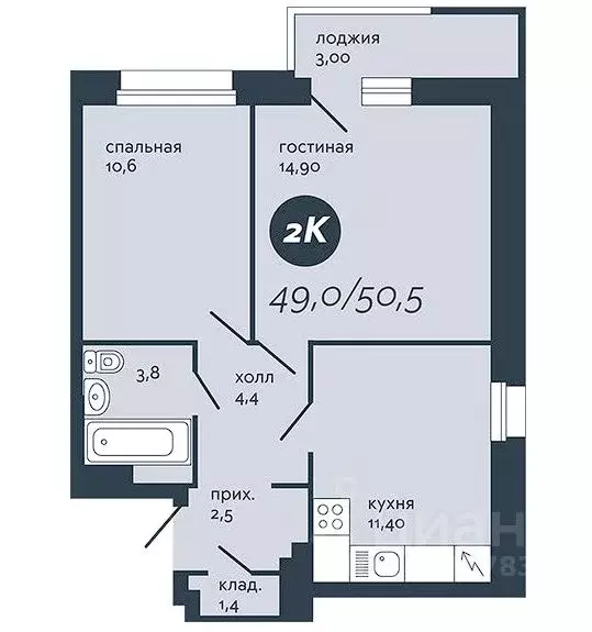 2-к кв. Пермский край, Пермь ул. Карпинского, 49А (49.0 м) - Фото 1