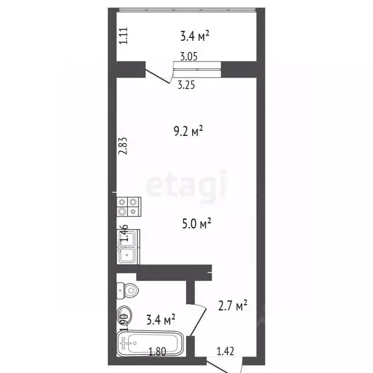Студия Оренбургская область, Оренбург Уральская ул., 2/19 (23.7 м) - Фото 1