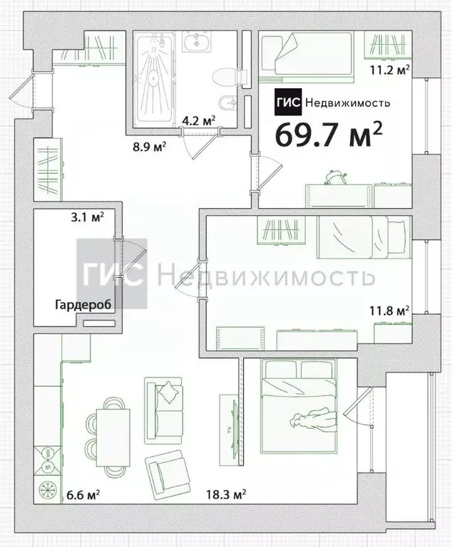 3-к кв. Новосибирская область, Новосибирск ул. Шевченко, 19/1 (69.77 ... - Фото 1