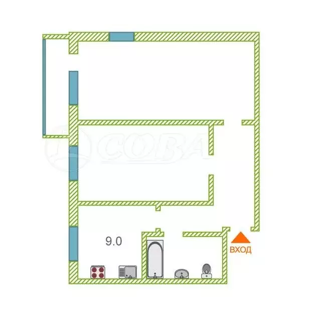2-комнатная квартира: Боровский, улица Островского, 5 (45.4 м) - Фото 2