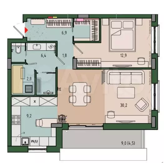 2-к. квартира, 65,5 м, 7/12 эт. - Фото 1