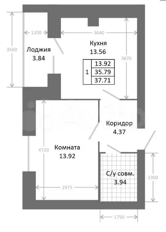 1-к. квартира, 39,6 м, 1/5 эт. - Фото 0