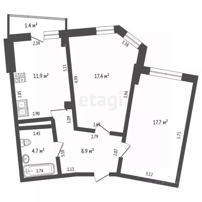 2-к кв. Калининградская область, Калининград Орудийная ул., 20В (60.6 ... - Фото 1